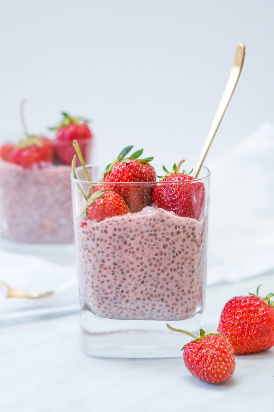 Strawberries and Cream Overnight Chia Pudding (vegan + refined sugar free)
