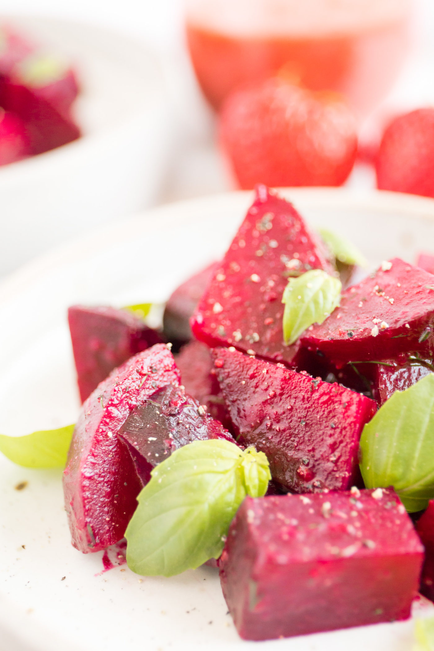 Detoxifying Basil Roasted Beet Salad with Black Pepper Strawberry Vinaigrette