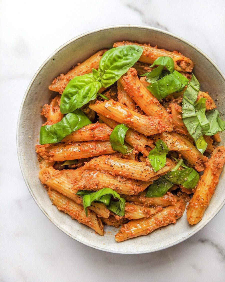 Sun Dried Tomato Protein Pesto Pasta (Gluten Free, Dairy Free, Vegan ...